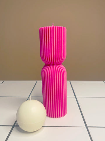 Hourglass Pillar Candle Fuschia