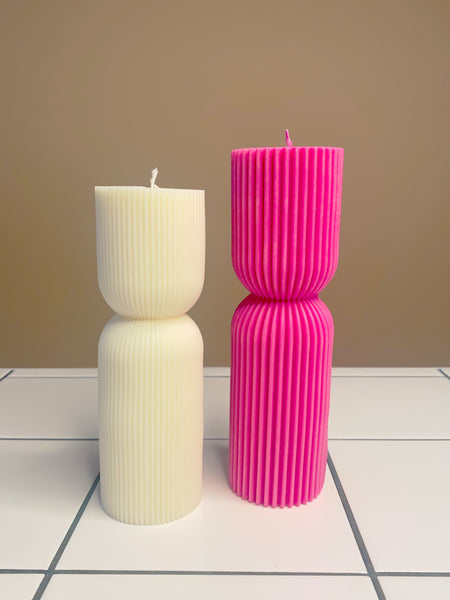 Hourglass Pillar Candle Fuschia