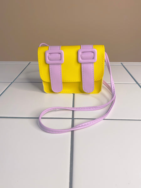Twin Buckle Mini Handbag Yellow & Purple