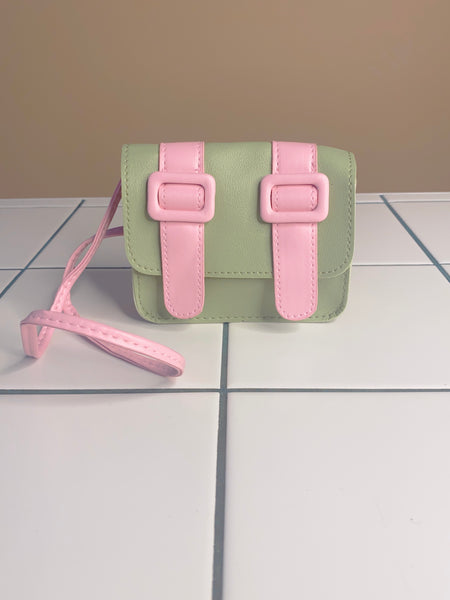 Twin Buckle Mini Handbag Sage & Pink