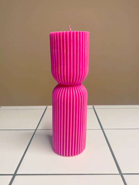 Hourglass Pillar Candle Fuschia